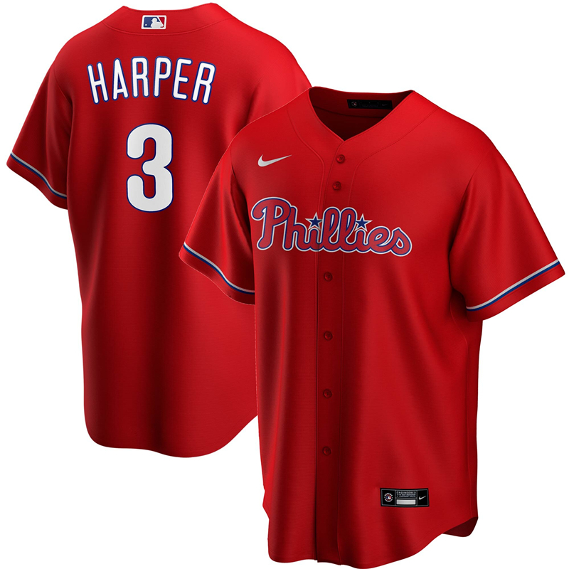 2020 MLB Men Philadelphia Phillies 3 Bryce Harper Nike Red Alternate 2020 Replica Player Jersey 1